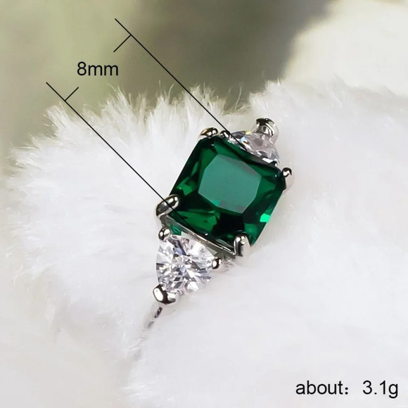 Dainty Square Gemstone Zircon Princess Cut Green Rings for Women, EVGG1240 - Picture 8 of 8
